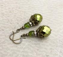 wedding photo - Green Earrings, Victorian Earrings, Olive Green Earrings, Wedding Earrings, Chunky Earrings,Czech Glass Beads, Bridal Earrings,Gifts for Her