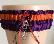 wedding photo - Plum Purple and Orange Wedding Garter Set, Bridal Garter Set, Keepsake Garter,