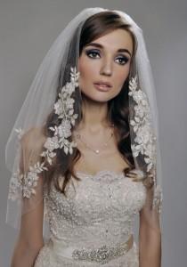 wedding photo - Wedding Veil - Two Tier Veil with Gorgeous FRENCH Lace Appliques Adorned with Swarovski Crystals, Embroidery, and Sequins
