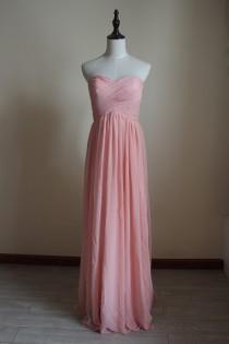 wedding photo - Pink Sweetheart Bridesmaid Dress Floor Length Chiffon Pink Strapless Bridesmaid Dress-Custom Dress