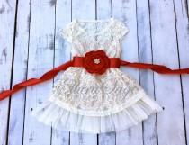 wedding photo - Red flower girl dress, Red lace Dress, Girls Christmas dress, Christmas dress, Ivory lace dress, rustic flower girl dress, flower girl dress