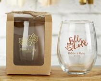 wedding photo -  Beter Gifts® Personalized 9 oz. Stemless Wine Glass - Fall