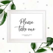 wedding photo -  Please take one Stylish Hand Lettered Printable Sign-Calligraphy Favors Sign-DIY Handwritten Style Wedding Reception Fans-Cupcake-Cigars-DIY