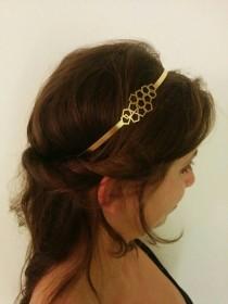 wedding photo - Bridal Headband, Bridal gold Headband, Bridal Headpiece, Geometric Headpiece, Headband, Greek Headband, Honeycomb Headband, Bridal Headband