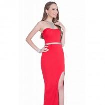 wedding photo - Red Strapless Slit Gown by Terani Couture Prom - Color Your Classy Wardrobe