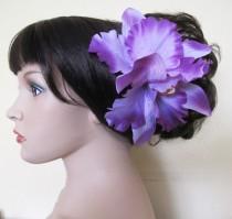 wedding photo - Hawaiian Violet Two Orchids hair flower clip 6.5" x 6"