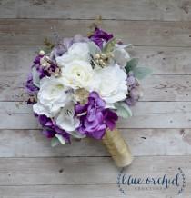 wedding photo - Silk Wedding Bouquet - Purple Wedding Bouquet, Purple Silk Bouquet, Wedding Bouquet, Large Bouquet