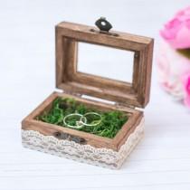 wedding photo - Wedding Glass Ring box Moss Ring Box Wooden Ring Holder with Moss Ring Pillow Glass Ring Bearer Rustic wedding