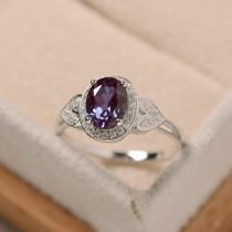 wedding photo - Alexandrite ring, oval cut ring, sterling silver
