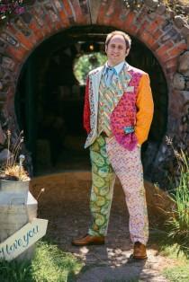 wedding photo - Bohemian Festival Wedding with the Groom in a Patchwork Suit!