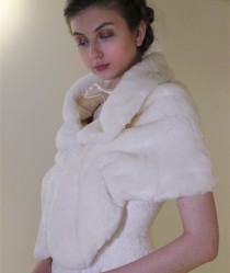 wedding photo - Bridal fur wrap, Ivory Faux Fur Shawl, Bride wedding winter jacket stole, white cape evening shrug bolero bridesmaid accessories