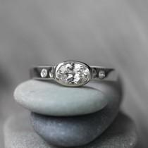 wedding photo - White Gold White Sapphire Engagement Ring, 14k Palladium White Gold, Conflict Free Natural Sapphire Artisan Wedding Ring, Eco Friendly