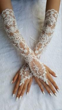 wedding photo - Extra long ivory frame wedding glove, Bridal Glove, ivory lace cuffs, lace ivory gloves, Fingerless Gloves, bridal gloves
