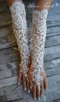 wedding photo - Extra long ivory frame wedding glove, Bridal Glove, ivory lace cuffs, lace ivory gloves, Fingerless Gloves, bridal gloves