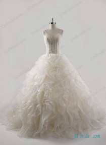 wedding photo -  Champagne colored organza ruffles ball gown wedding dress