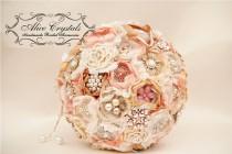 wedding photo - Brooch bouquet. Shabby Chic bouquet. vintage gold, peach, ivory, pink and lace.