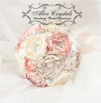 wedding photo - Brooch bouquet. Shabby Chic bouquet. cream brulee, peach, ivory. Pearl bouquet.
