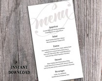 wedding photo -  Printable Wedding Menu Template DIY Menu Card Template, Script Menu Template, Editable Menu, Gray Black & White Menu Download Editable File