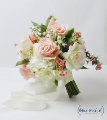 wedding photo - Peach Wedding Bouquet, Boho Bouquet, Silk Wedding Bouquet, Bouquet, Pink, Blush, Greenery, Silk Flower Bouquet, Bridal Bouquet, Bouquet