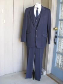 wedding photo - Vintage Men's Navy Blue 3 Piece Western Cut Suit/ The Westerner Mens Suit/ Western Vest/Slacks/Jacket/ Western Suit Size 42/ Slacks 37-30