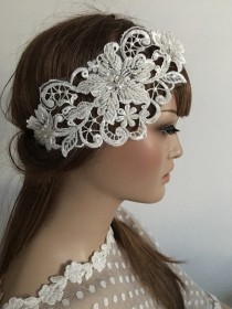 wedding photo -  Bridal Lace Headband, Floral Wedding Headpiece, Bridal headband, Ivory pearl headband, Lace hair, Wedding Hair, Bridal Hair, Accessories