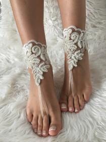 wedding photo - Ivory bridal anklet, Beach wedding barefoot sandals, bangle, wedding anklet, free ship, anklet, bridal, wedding