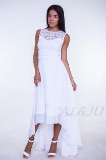 wedding photo - Long white dress Wedding lace and chiffon gown Long dress bridesmaid.