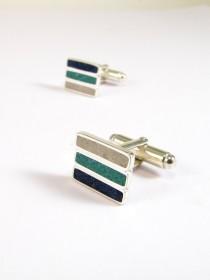 wedding photo - Sterling Silver Cuff Links, Blue, Turquoise, White, Modern, Contemporary