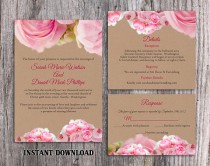 wedding photo -  DIY Rustic Wedding Invitation Template Set Editable Word File Download Printable Pink Invitation Boho Wedding Invitation Peonies Invitation