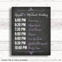 wedding photo - Print or canvas wedding timeline sign - wedding event sign - chalkboard and purple wedding decor - wedding program sign poster