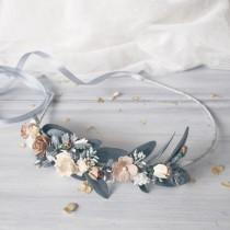 wedding photo - Winter wedding, Floral crown, Bridal flower crown, Woodland wedding, Flower crown, Leaf crown, Wedding crown