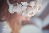 wedding photo - Romantic Floral Crown silk, satin & velvet flowers. Wedding bride hair piece boho style. Ivory