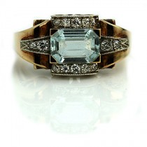wedding photo - Aquamarine Engagement Ring Art Deco 2.03ctw Emerald Cut Antique Aquamarine Ring 18K Yellow Gold Vintage Gemstone Aquamarine Diamond Ring!