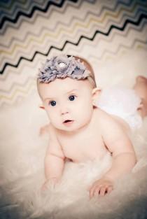 wedding photo - Gray Baby Headband. Gray Flower Headband, Gray Flower Girl Headband, Baby Girls Hair Accessories, Baby Headband, Baby Hair Accessories