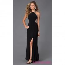 wedding photo - Halter Long Prom Dress with Sheer Beaded Back - Discount Evening Dresses 