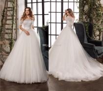 wedding photo - Sexy Off-shoulder Short Sleeves Wedding Dresses Lace Applique Sash Bow Bridal Gowns Illusion Back A-Line Wedding Dress Zipper 2017 Lace Luxury Illusion Online with $154.29/Piece on Hjklp88's Store 