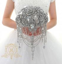 wedding photo - Silver BROOCH BOUQUET. Luxury cascading full jeweled stunning Gatsby broch bouqet, unique wedding bridal bouquet