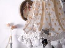 wedding photo - Shabby chic lamp,Fabric lace Lampshade, Home decor , Lace Table lamp in gold tull, Retro Living room lights, Country Freanch  decor