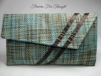 wedding photo - Teal and Brown Envelope Clutch, Evening Handbag, OOAK Purse with Fashionable Buckle Design