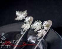 wedding photo - Beads wedding, forks, black and white wedding, flowers forks, embroidery, gift ideas, bride and groom, rhinestone & pearls, classic, 2 pcs