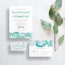 wedding photo - watercolor ombre wedding invites // blue green aqua watercolor // beach wedding // brush lettering // printable // custom invites