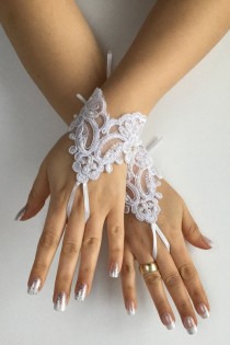 wedding photo -  FREE SHIP White lace cuff Wedding gloves bridal gloves lace gloves fingerless gloves french lace gloves,handmade