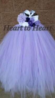 wedding photo - Elegant lavendar flower girl floral dress, birthday girl tutu dress, wedding tutu, lavender tutu dress, flower girl outfit set