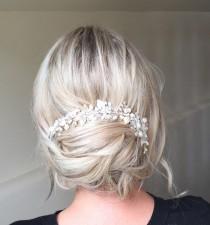wedding photo - Silver Willow Vine- Silver leaf, Crystal and pearl wedding hairvine- wedding hair accessory, bridal vine, vintage, rustic, hairpiece, tiara