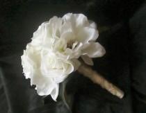 wedding photo - Magnolias and Roses Bridal Bouquet, White Magnolia Bouquet, Silk Wedding Flowers