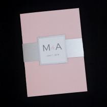 wedding photo - Pink Champagne and Silver Traditional Elegance, pocketfold wedding invitation suite, sample set