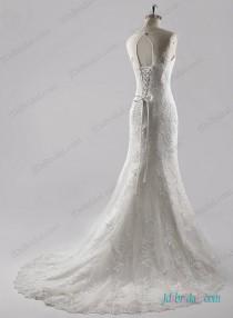 wedding photo - Romance sheer scoop neck top lace mermaid wedding dress