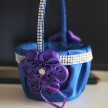 wedding photo -  Plum Blue Flower Girl Basket \ Plum Blue Wedding Ceremony Basket \ Blue Wedding Basket, Blue Ring Bearer Pillow Basket Set, Blue Plum Basket