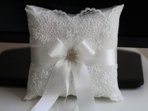 wedding photo -  Off White Ring bearer Pillow \ Off-White wedding pillow \ Off White ring holder, off white Flower Girl Basket Pillow Set, Lace Bearer Pillow - $28.00 USD