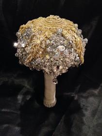 wedding photo - The Aria Bouquet. Silver Gold Wedding Brooch Bouquet. Deposit on custom bouquet.